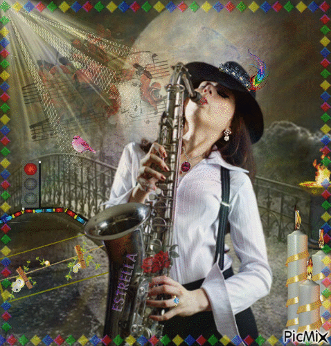 Le femme Saxophoniste - GIF animé gratuit