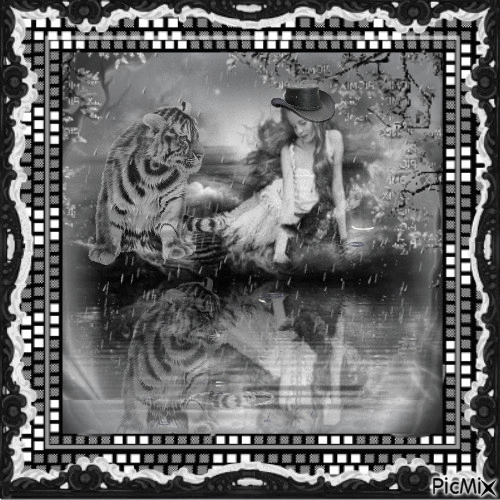 la jeune fille et son ami le tigre - Ingyenes animált GIF