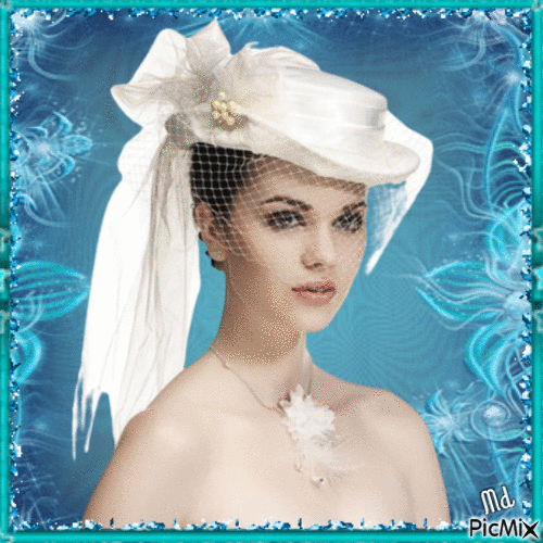 Portrait de femme au chapeau blanc - Бесплатный анимированный гифка
