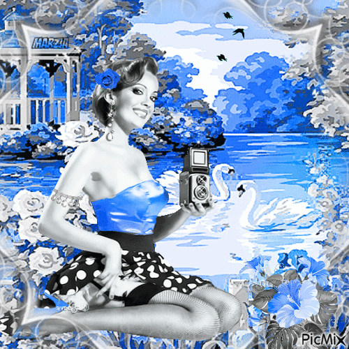 Ritratto in blu, bianco e nero - Δωρεάν κινούμενο GIF