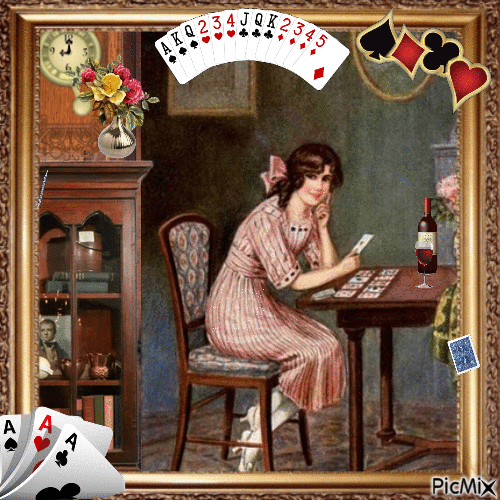 Vintage-Frau, die Karten spielt - Gratis animeret GIF