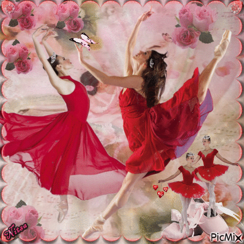 ballerina in red with pink.💗️ - Бесплатный анимированный гифка