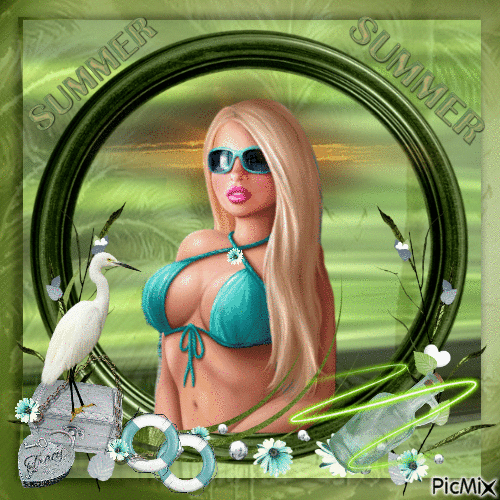 Woman portrait on a green background - Bezmaksas animēts GIF