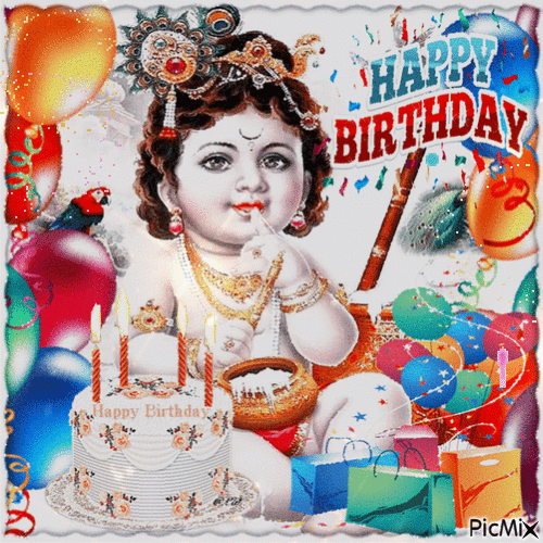 Happy Birthday Krishna - GIF animé gratuit