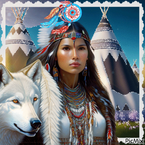 Indianer - Frauen und Wolf - Бесплатни анимирани ГИФ