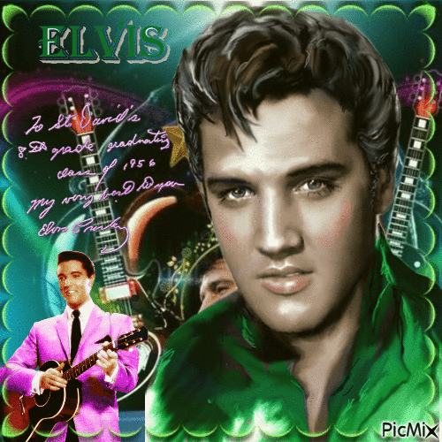 Elvis presley ton vert et rose - Бесплатный анимированный гифка