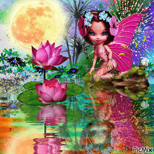Water reflections + fairy - Free animated GIF