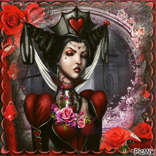 Femme Gothic avec des Roses - Free animated GIF