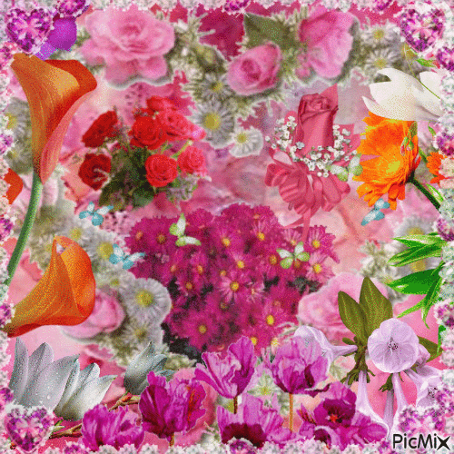 Composition de fleurs Blumen flowers - GIF animé gratuit