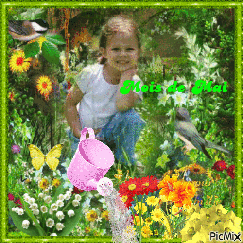 Little girl in the garden - GIF animate gratis