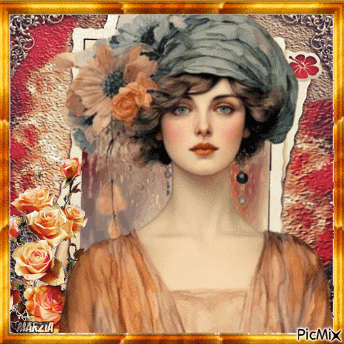 Donna con cappello a fiori - Darmowy animowany GIF