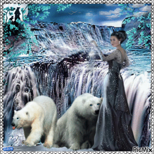 ours et cascade - Gratis geanimeerde GIF