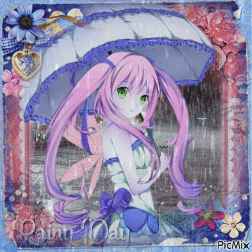 Anime Angel in the Rain - Free animated GIF