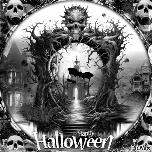 Halloween black white - Ilmainen animoitu GIF