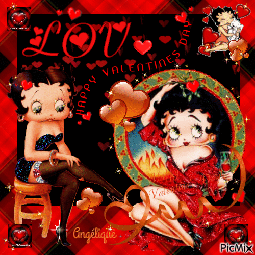 Betty Boop in LOVE... 🖤💔🤍 - Бесплатни анимирани ГИФ