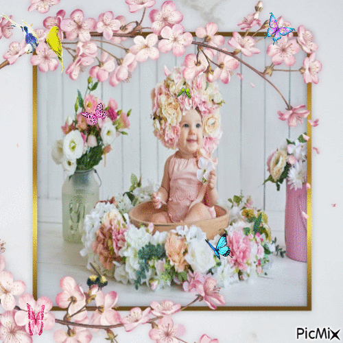 niña con flores - Besplatni animirani GIF
