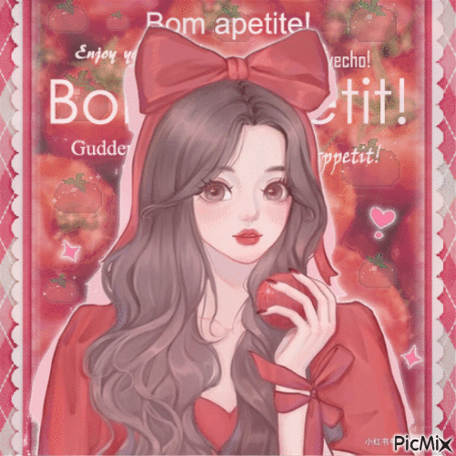 Anime girl and tomatoes - 免费动画 GIF