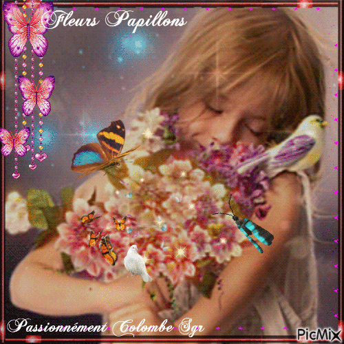 Fleurs Papillons - GIF animé gratuit