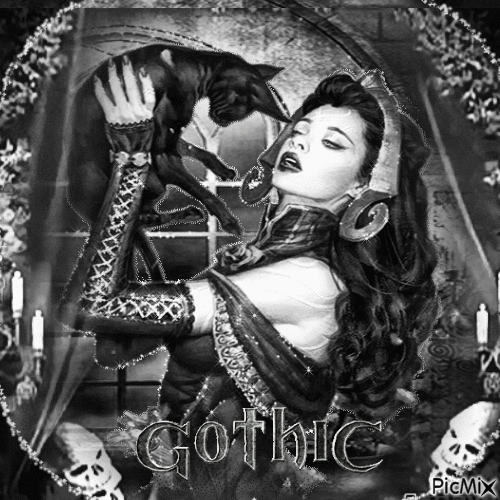 Gothic woman black white - GIF animé gratuit