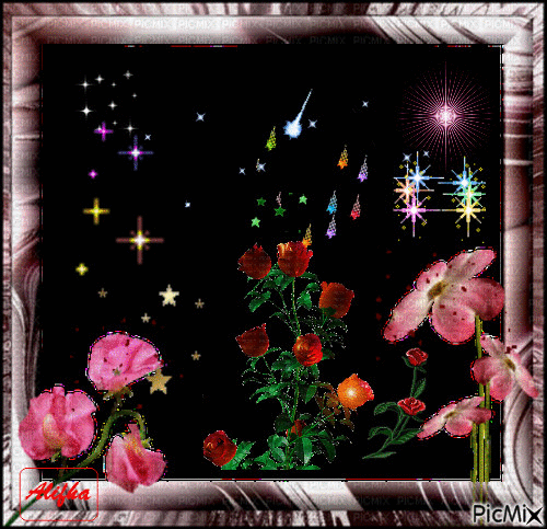 les étoiles et les fleurs - Бесплатный анимированный гифка