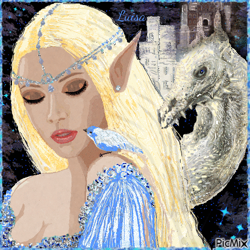 Principessa degli elfi e drago bianco - GIF animate gratis