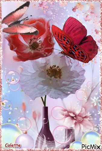 vase au papillon - Бесплатни анимирани ГИФ