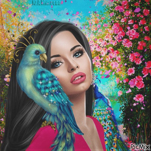 Mujer y ave /  Woman and bird - 免费动画 GIF