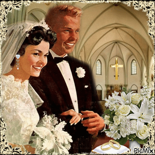 Vintage Hochzeit in der Kirche - Бесплатный анимированный гифка