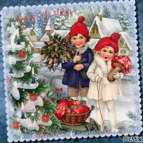Joyeux Noël - Enfants vintage. - GIF animado grátis