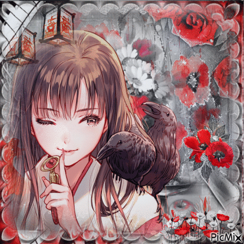 Manga en rouge,noir et blanc - Ilmainen animoitu GIF