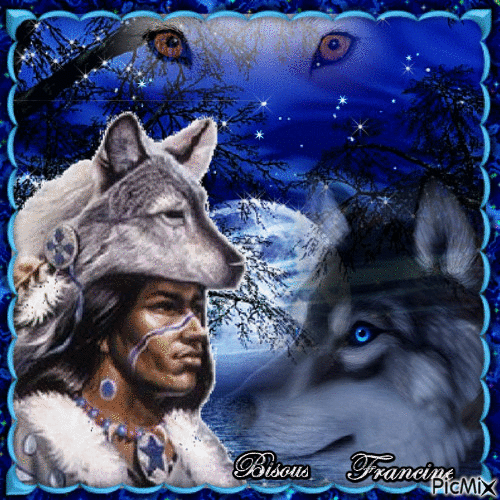 ♥L'Amérindien et le loup ♥ - Nemokamas animacinis gif