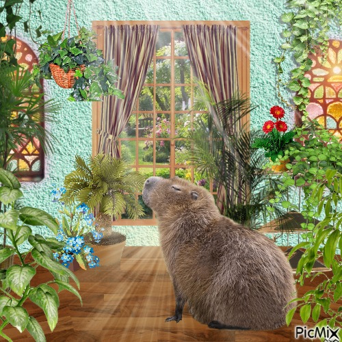 capybara's cozy sunroom - png ฟรี