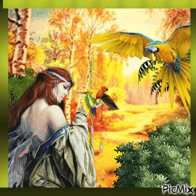 fantasy woman w/parrot - 無料のアニメーション GIF