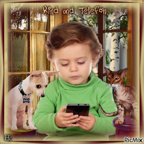Kind und Telefon - Ingyenes animált GIF