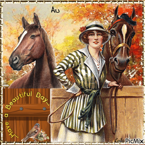 Autumn. Have a Beautiful Day. Horses - Free animated GIF