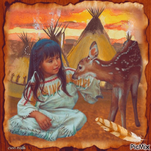 Petite fille amérindienne avec un animal...concours - png ฟรี