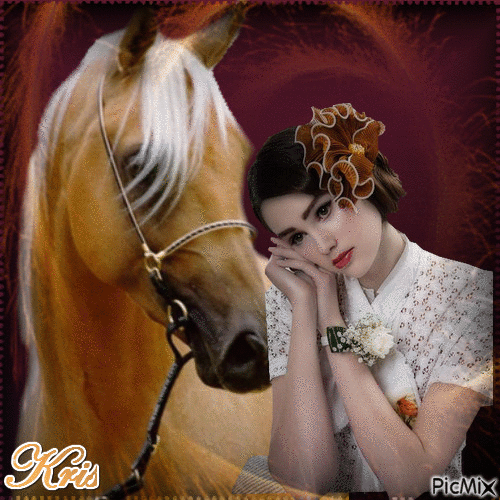 femme et cheval 🌹🌼 - Gratis geanimeerde GIF