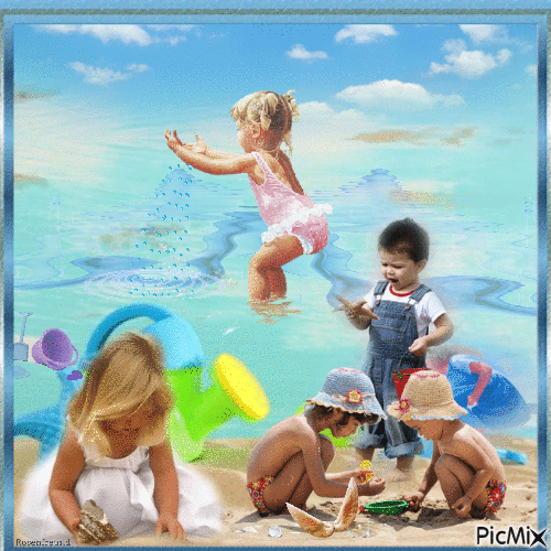 Sommerkinder am Strand - Animovaný GIF zadarmo