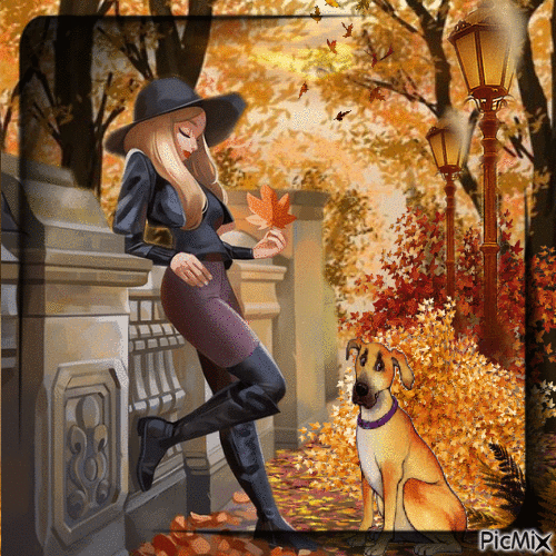 Frau im Herbst - Gratis animeret GIF