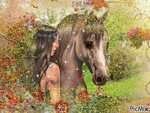 femme et cheval ma création a partager sylvie - Free animated GIF