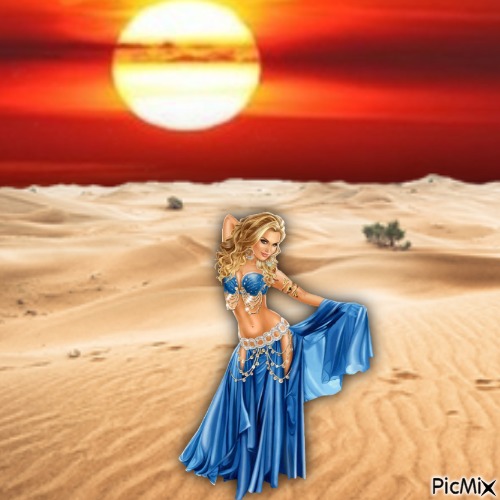 Blue belly dancer in the desert - png gratis