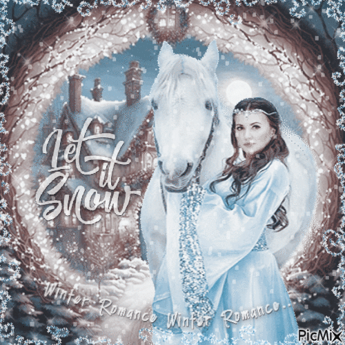 Winter night woman horse - Бесплатный анимированный гифка