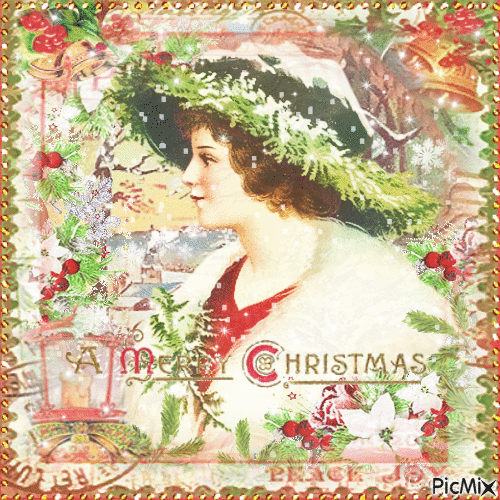 Christmas vintage portrait woman - Gratis geanimeerde GIF