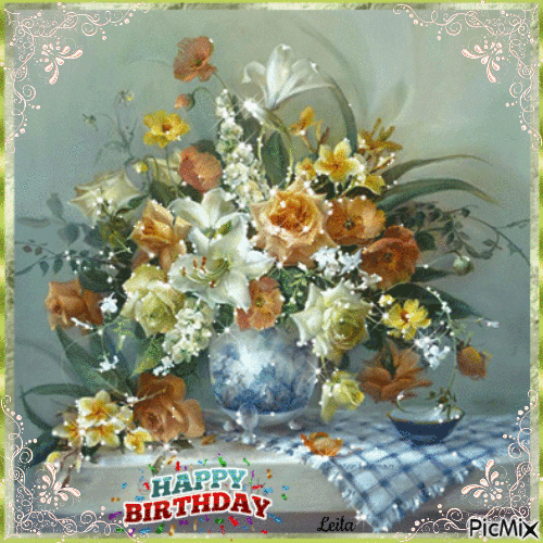 Happy Birthday. Flowers 7 - GIF animé gratuit