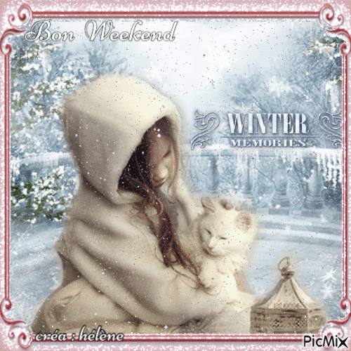 Fille d'hiver avec son chat - Couleurs douces - Free animated GIF