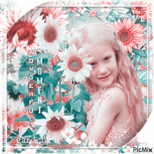 Little girl and sunflowers - GIF animé gratuit