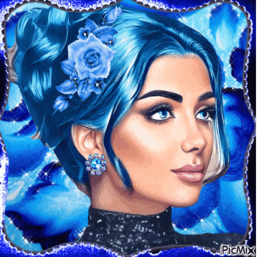 Femme en bleu avec une rose bleue ....concours - Free animated GIF