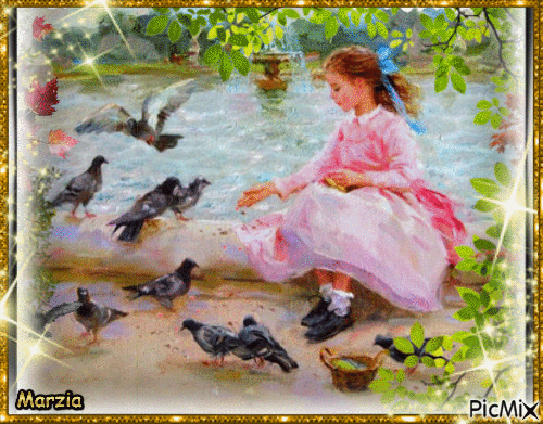 bimba con uccellini - Ingyenes animált GIF