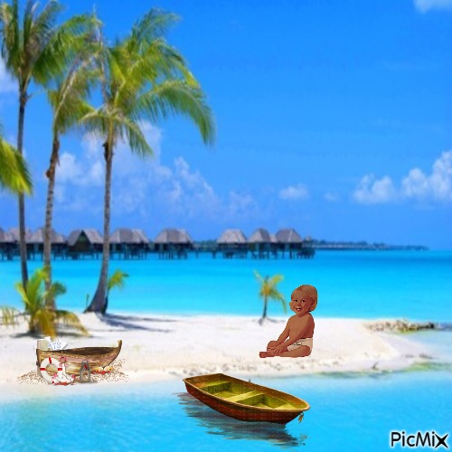 Baby on island - ücretsiz png