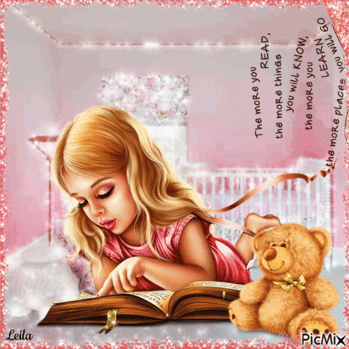 Girl reading. Read-- Now-- Learn - Бесплатни анимирани ГИФ